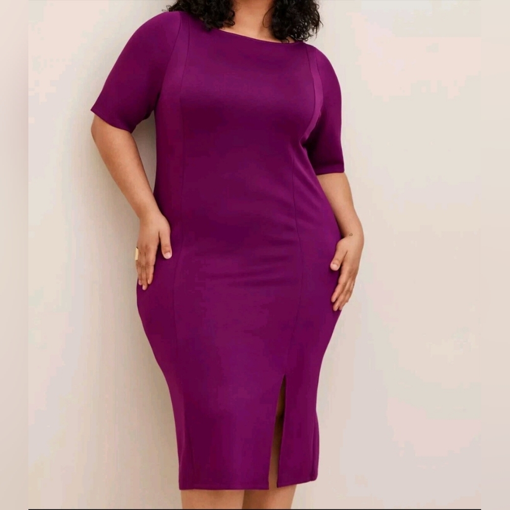 Torrid Magenta Bodycon Midi Dress With Slit Soft Stretchy Short Sleeve Plus 3X